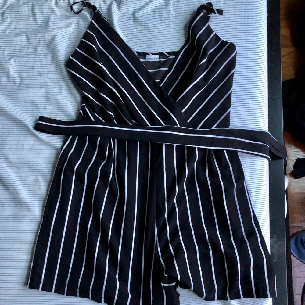 Black and white striped romper